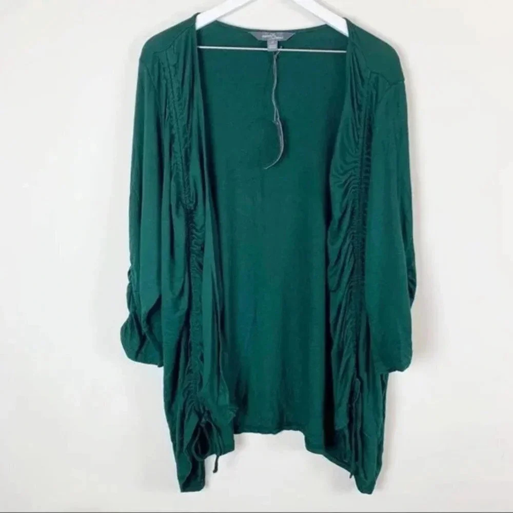 Market & Spruce Plus Size Green Ruched Rayon Cardigan Size 2X - Picture 3 of 7